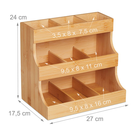 Organizator de pliculete de ceai alb, cutie din bambus cu 9 compartimente