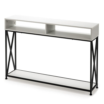 Masa consola alba cu raft deschis si cadru de otel 120 x 23 x 79 cm