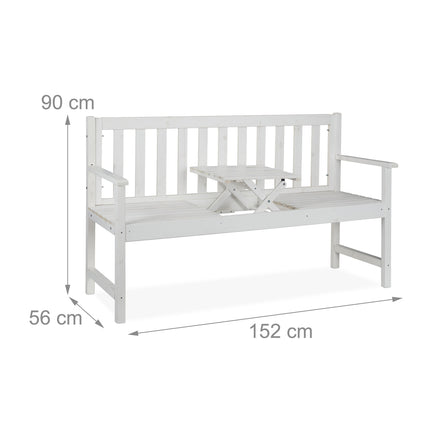 White garden bench with table