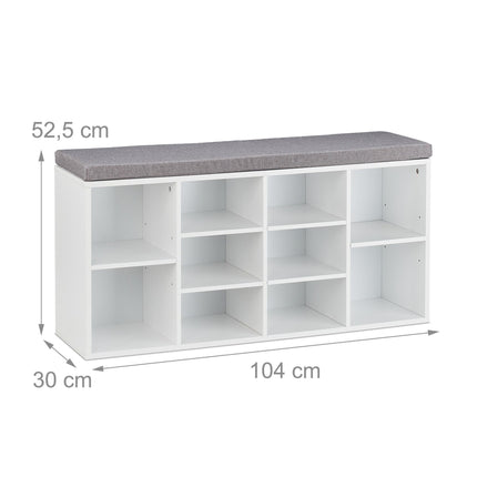 Bancă de pantofi albă cu 10 compartimente