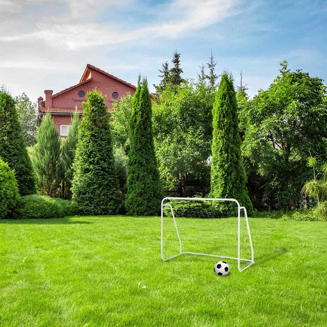 Port de fotbal alb cu cadru de otel