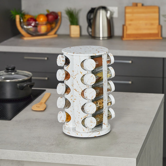 Carusel de condimente albe cu design din marmură