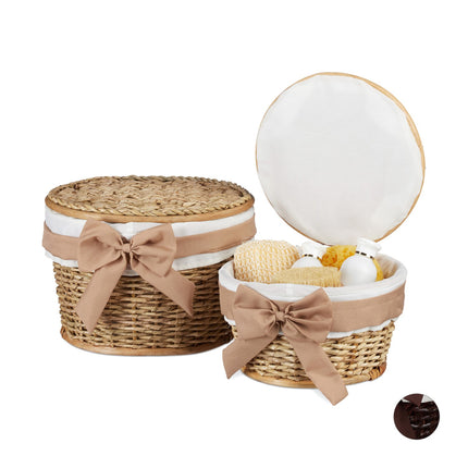 Set coș de baie din răchită cu capace, 2 buc