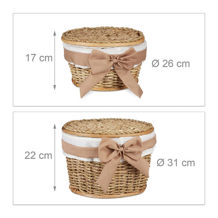 Set coș de baie din răchită cu capace, 2 buc