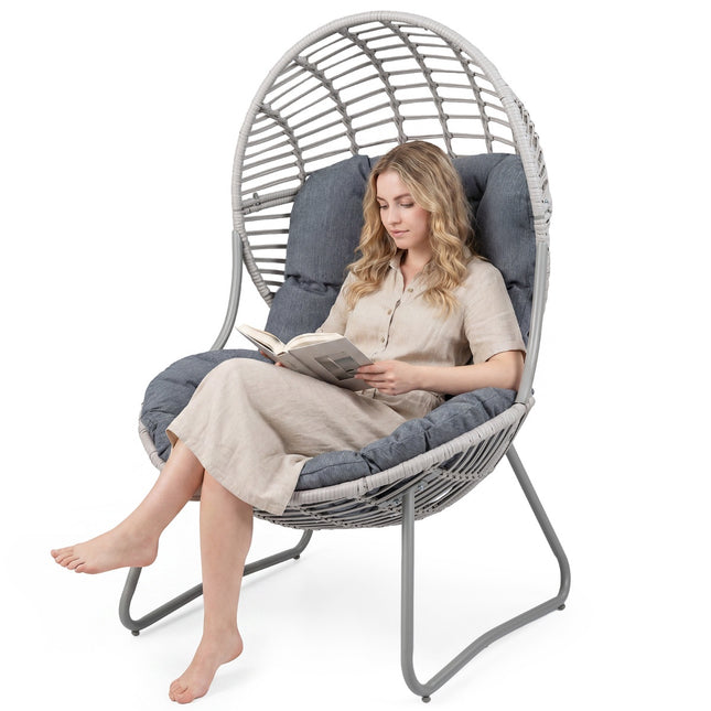 Scaun Wicker Egg cu perne detașabile, cadru metalic