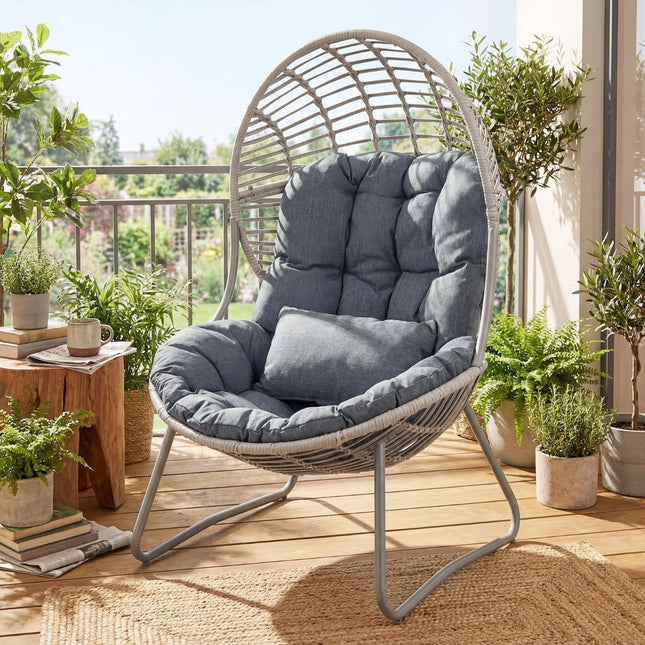 Scaun Wicker Egg cu perne detașabile, cadru metalic