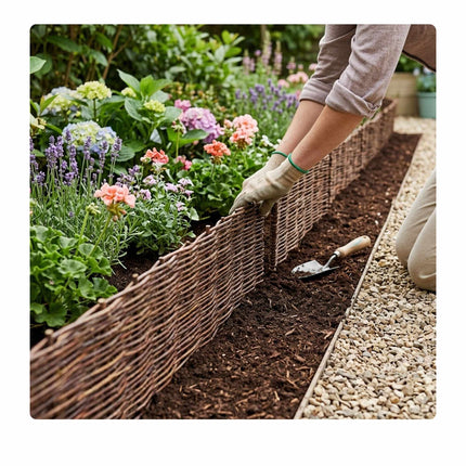 Bordură de grădină din răchită Willow – Bordură flexibilă din răchită, cu cuie
