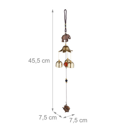 Set de 2 clopote de vânt, metal cu figurină elefant