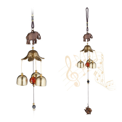 Set de 2 clopote de vânt, metal cu figurină elefant