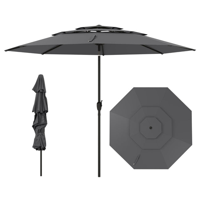 Umbrelă de terasă rezistentă la vânt, 300 cm, înclinare cu manivelă, gri