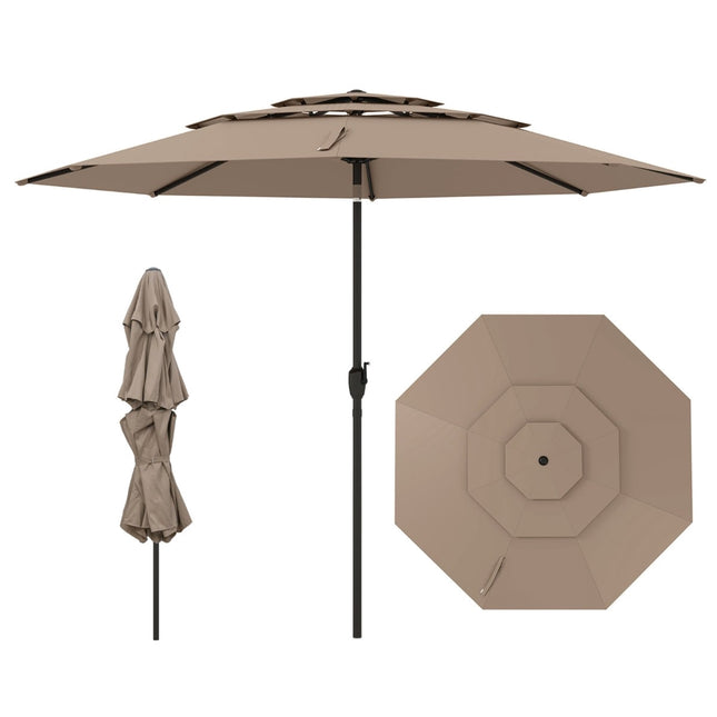 Umbrelă de terasă rezistentă la vânt, 300 cm, înclinare și manivelă, bej