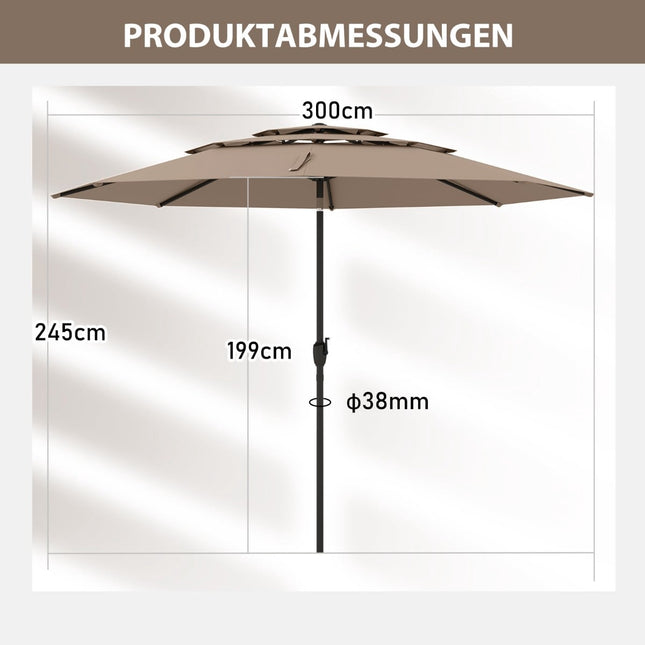 Umbrelă de terasă rezistentă la vânt, 300 cm, înclinare și manivelă, bej