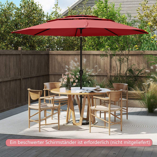 Umbrelă de terasă rezistentă la vânt, 300 cm, înclinabilă și cu manivelă, roșie