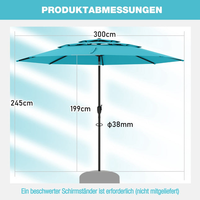 Umbrelă de terasă rezistentă la vânt, 300 cm, turcoaz