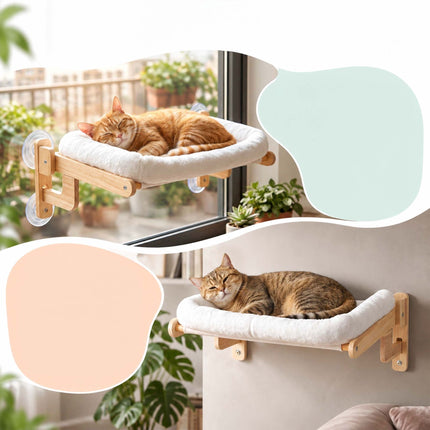 Window Cat Hammock with Suction Cups and Wall Mount, Grey, Max. 18 kg