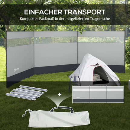Ecran de intimitate de camping pliabil cu protectie impotriva vantului cu sursa de lumina cuie pentru fereastra frânghii gard paravan de plaja protectie impotriva vantului de plaja pentru camping gradina, plaja, terasa 440 x 140 cm gri