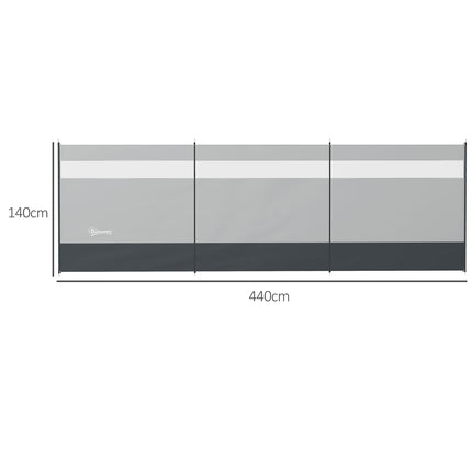 Ecran de intimitate de camping pliabil cu protectie impotriva vantului cu sursa de lumina cuie pentru fereastra frânghii gard paravan de plaja protectie impotriva vantului de plaja pentru camping gradina, plaja, terasa 440 x 140 cm gri