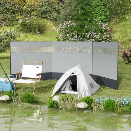 Ecran de intimitate de camping pliabil cu protectie impotriva vantului cu sursa de lumina cuie pentru fereastra frânghii gard paravan de plaja protectie impotriva vantului de plaja pentru camping gradina, plaja, terasa 440 x 140 cm gri
