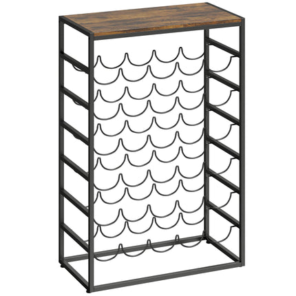 Suport de vin pentru 30 de sticle, metal, maro rustic, 59x30x88,5 cm