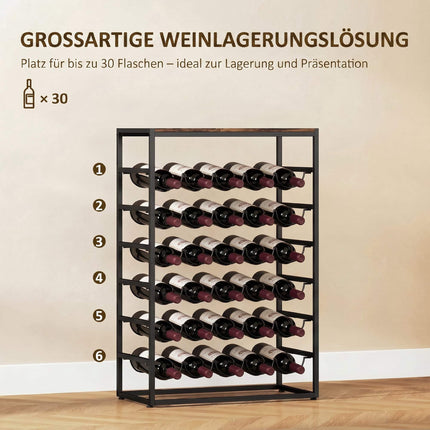 Suport de vin pentru 30 de sticle, metal, maro rustic, 59x30x88,5 cm