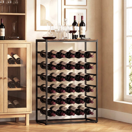 Suport de vin pentru 30 de sticle, metal, maro rustic, 59x30x88,5 cm