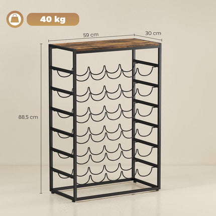 Suport de vin pentru 30 de sticle, metal, maro rustic, 59x30x88,5 cm