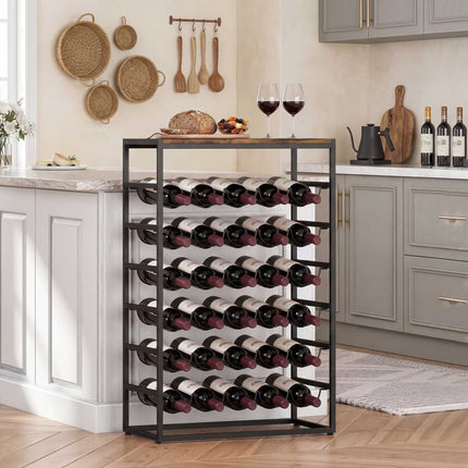 Suport de vin pentru 30 de sticle, metal, maro rustic, 59x30x88,5 cm