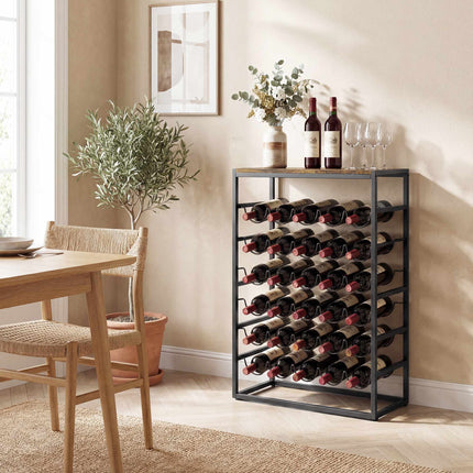 Suport de vin pentru 30 de sticle, metal, maro rustic, 59x30x88,5 cm