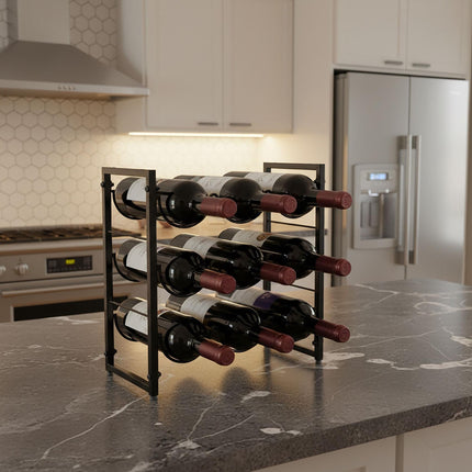 Suport de vin pentru 9 sticle – Metal, Design subțire