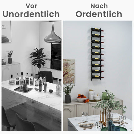 Wine rack wall for 9 wine bottles metal bottle holder 22 x 13.5 x 109 cm black