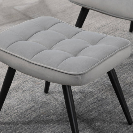 Lounge Wingback chair and stool, velvet look, light grey
