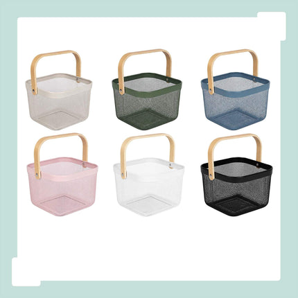 Wire Storage Baskets with Bamboo Handles, Set of 2, Green