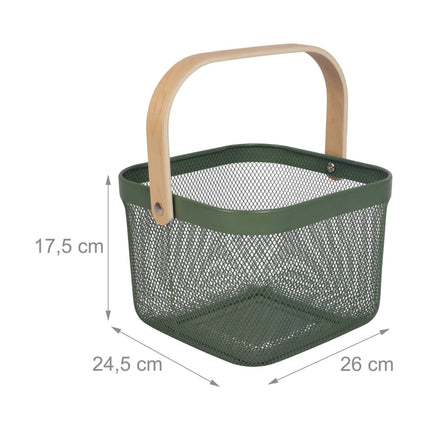Wire Storage Baskets with Bamboo Handles, Set of 2, Green