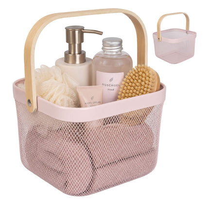 Wire Storage Baskets with Bamboo Handles, Set of 2, Pink