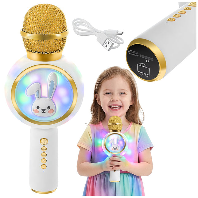 Microfon karaoke wireless Bluetooth pentru copii, alb