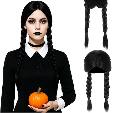 Women's Long Wig with Braids, Black Synthetic Hair