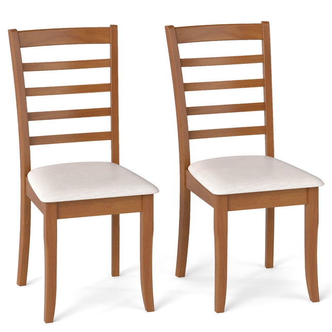 Set de 2 scaune de masă din lemn, ergonomice, bej, lemn de cauciuc
