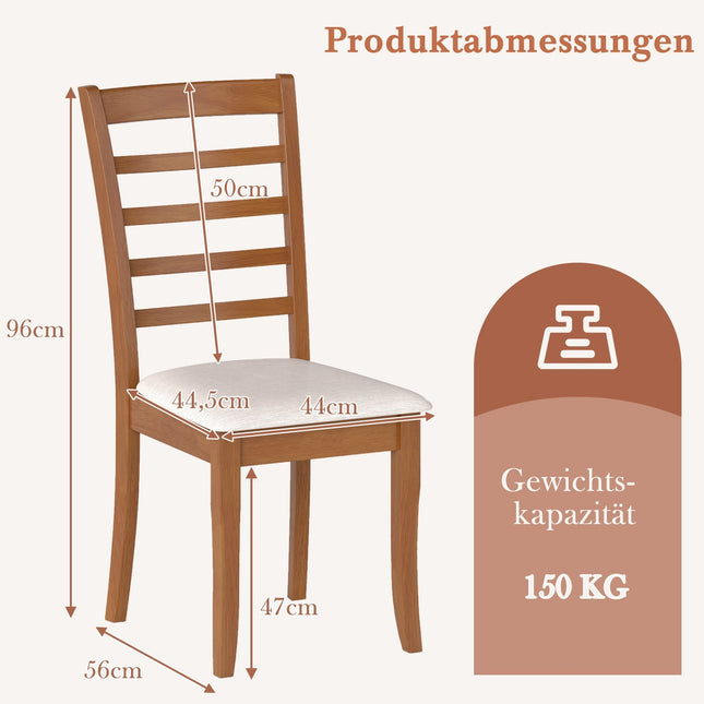 Set de 2 scaune de masă din lemn, ergonomice, bej, lemn de cauciuc