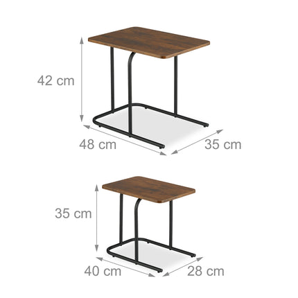 Mese de cuib cu efect de lemn, set de 2, picioare din metal negru