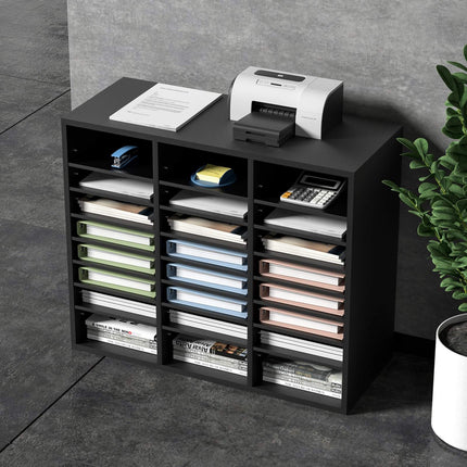 Wood Literature Organizer, 24 Compartments, Adjustable Shelves