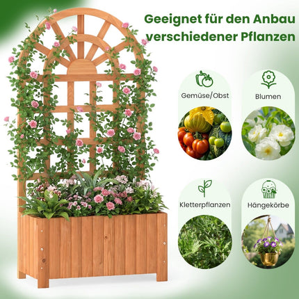 Jardinieră din lemn cu spalier și drenaj pentru plante cățărătoare