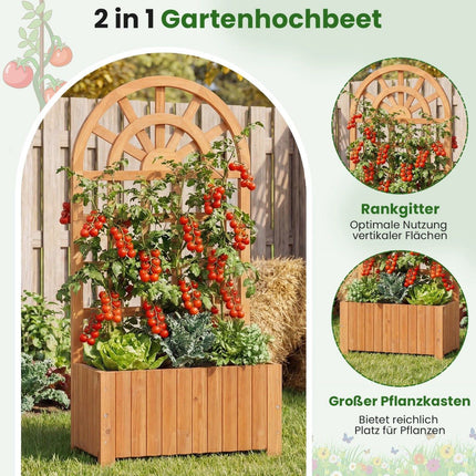 Jardinieră din lemn cu spalier și drenaj pentru plante cățărătoare