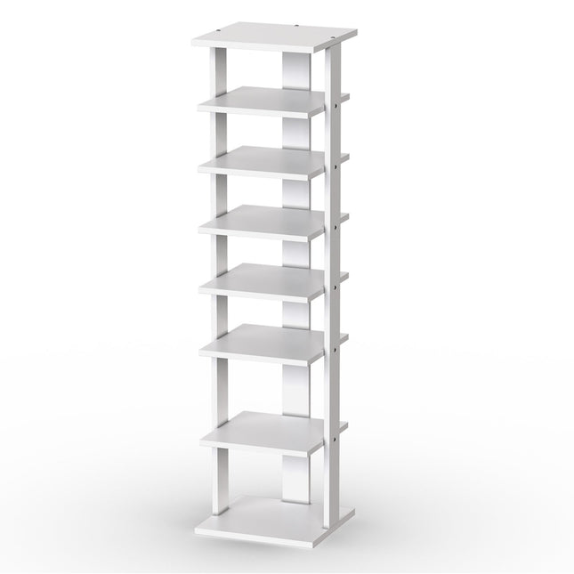 Suport pentru pantofi din lemn - Organizator vertical cu 8 niveluri, alb