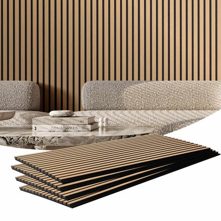 Wood Slat Acoustic Wall Panels, Light Oak, 4-Pack