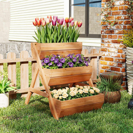 Jardinieră din lemn pentru ierburi aromatice, cu 3 niveluri, găuri de drenaj
