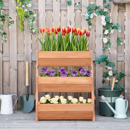 Jardinieră din lemn pentru ierburi aromatice, cu 3 niveluri, găuri de drenaj