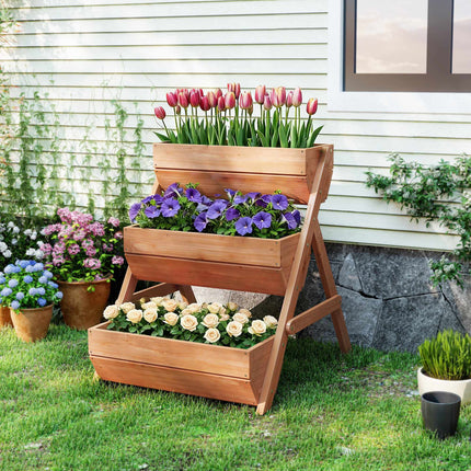 Jardinieră din lemn pentru ierburi aromatice, cu 3 niveluri, găuri de drenaj