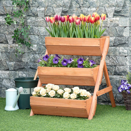 Jardinieră din lemn pentru ierburi aromatice, cu 3 niveluri, găuri de drenaj