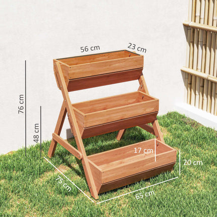 Jardinieră din lemn pentru ierburi aromatice, cu 3 niveluri, găuri de drenaj