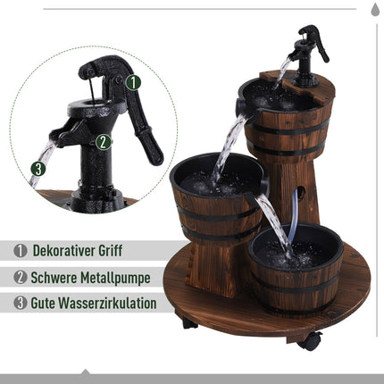 Wooden cascade fountain with pump, charred fir, 60x60x78 cm